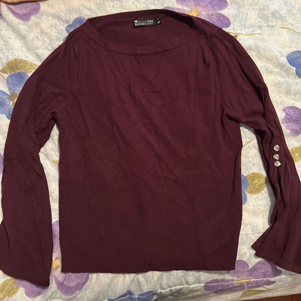 New York and Company Medium Burgundy Top with Bell Sleeves